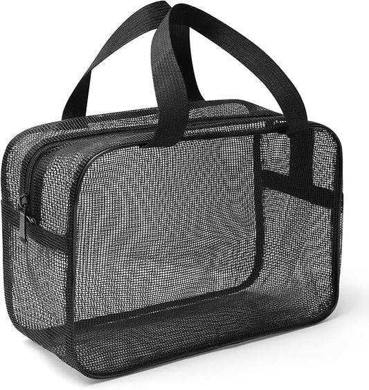 Mesh Shower Caddy Mash Shower Bag Black Portable Mesh Accessories Organizer Tote for Gym College Dorm Room (Black-Large)-NeatNest