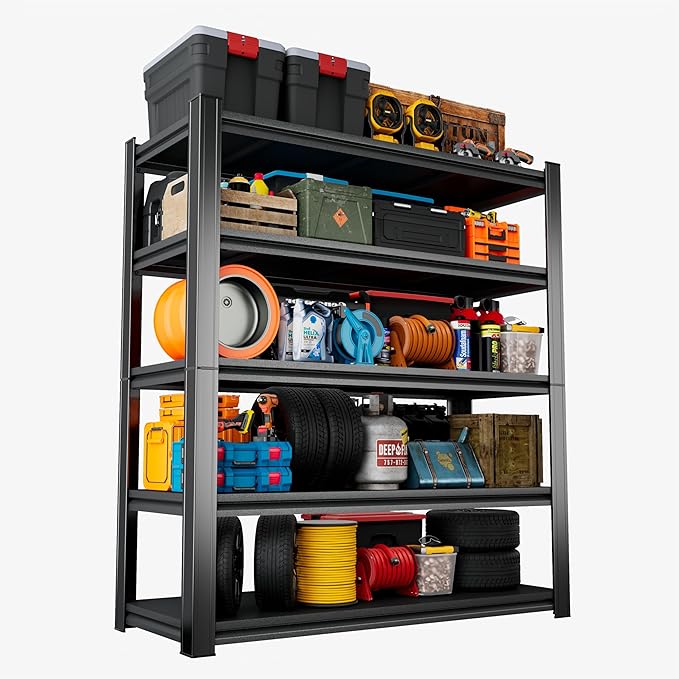 Heavy Duty 5-Tier Shelving Unit 3000LBS Capacity - Adjustable Steel Garage Shelves for Warehouse, Basement Storage(77''H x 39.4''W x 13.8''D)-NeatNest