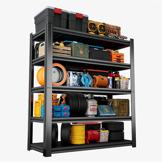 Heavy Duty 5-Tier Shelving Unit 3000LBS Capacity - Adjustable Steel Garage Shelves for Warehouse, Basement Storage(77''H x 39.4''W x 13.8''D)-NeatNest