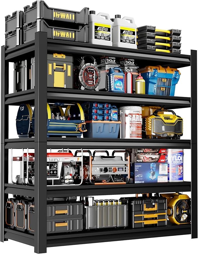 48" W Garage Shelving,5-Tier Heavy Duty Shelving Unit,3000LBS Adjustable Metal Storage Shelves,Storage Rack Units for Industrie,Shed,Warehouse,Basement,Black,48" W x 20" D x 72" H-NeatNest