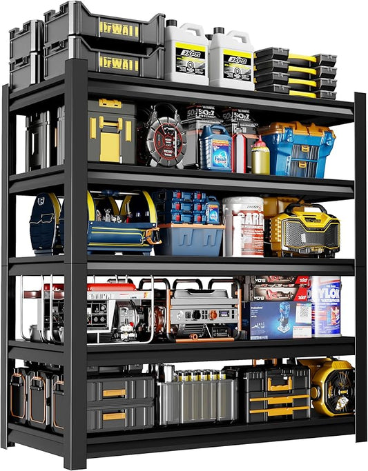 48" W Garage Shelving,5-Tier Heavy Duty Shelving Unit,3000LBS Adjustable Metal Storage Shelves,Storage Rack Units for Industrie,Shed,Warehouse,Basement,Black,48" W x 20" D x 72" H-NeatNest