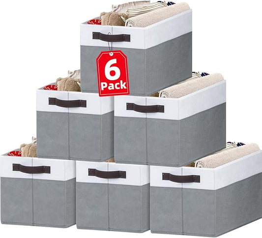 Criusia Closet Organizers and Storage Baskets - 6 Pack Shelf Organizer Bins with Handles - Clothes Storage Bins for Bedroom Nursery Home Closet Organization - Blanket Toy Storage Organizer-NeatNest