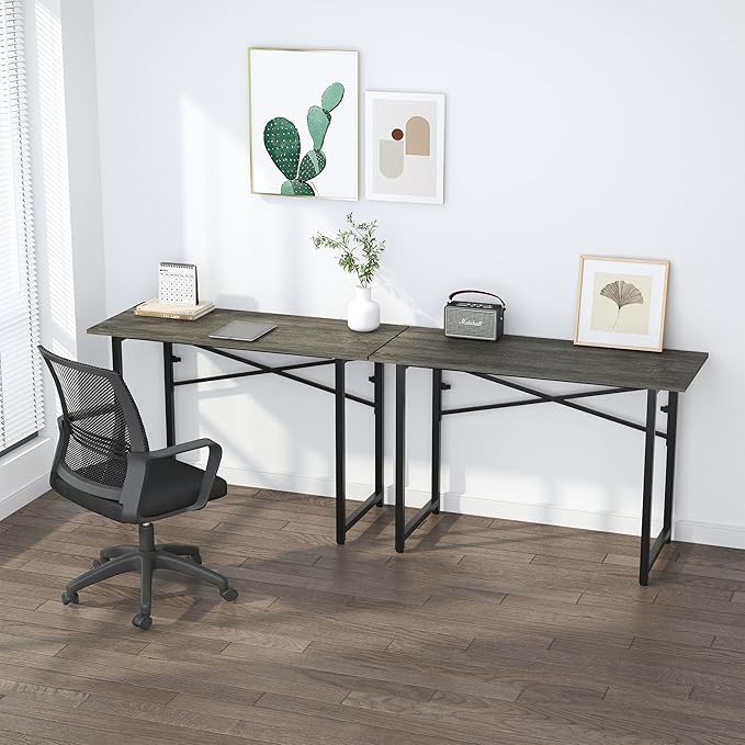 47 inch Folding Desk, Writing Gaming Computer Camping Table, No Assembly Required Home Office Desk, Black Oak-NeatNest