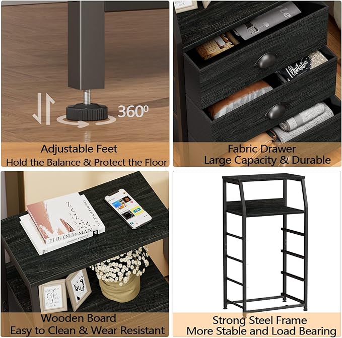 Furnulem Tall 4 Drawers Dresser, Vertical Storage Tower Black Dresser for Bedroom, Hallway, Entryway, Nursery, Closet Organizer, Nightstand Bedside Table Furniture, Sturdy Steel Frame, Wood Top-NeatNest