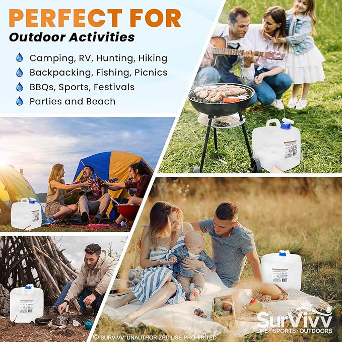 Collapsible Water Container with Spigot, BPA Free, Food Safe Camping Water Storage Cube Jug for Outdoor Hiking Hurricane & Emergency Survival Kit, Portable Foldable Canteen-NeatNest