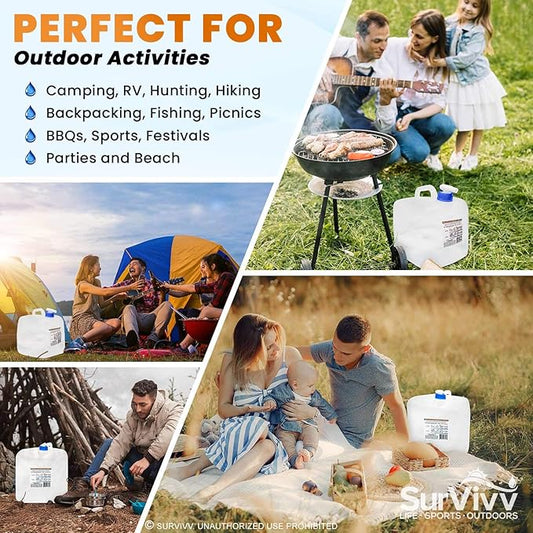 Collapsible Water Container with Spigot, BPA Free, Food Safe Camping Water Storage Cube Jug for Outdoor Hiking Hurricane & Emergency Survival Kit, Portable Foldable Canteen-NeatNest