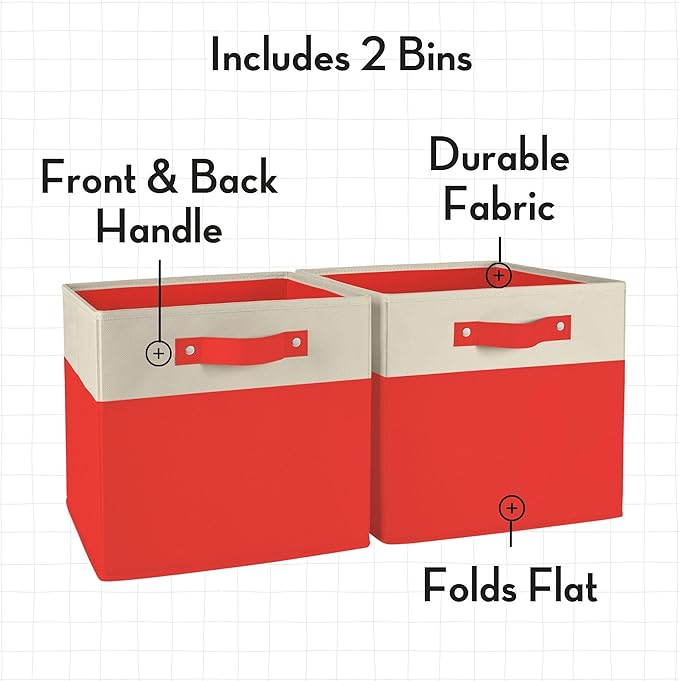 RiverRidge Kids storage bins 2 Pack Cube Storage Organizer with Handles - 10.5 Inch Two-Tone Polyester Canvas closet organizers and storage for Toys, Shoes & More - Fits Cabinets