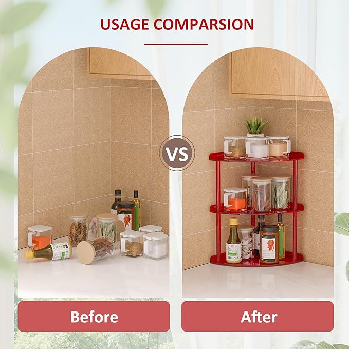 3 Tier Acrylic Corner Shelf Organizer Storage 9.5x9.5x15.7 Inch, Red Countertop Corner Shelf for Bathroom, Kitchen, Bedroom, Office, Study Room-NeatNest