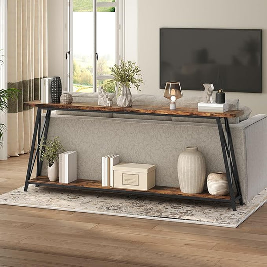 78.7" Console Table, Industrial Entryway Table, Extra Long Sofa Table Behind Couch, X-Shaped Support, for Entryway, Hallway, Living Room, Rustic Brown CTHR5001-NeatNest