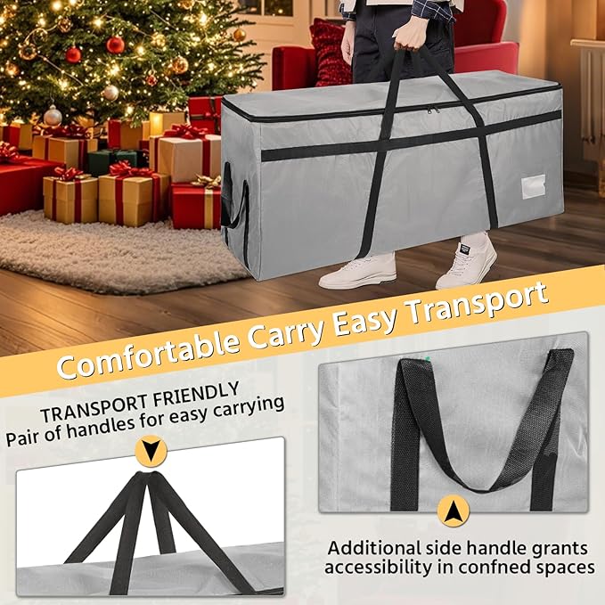 7.5 ft Christmas Tree Storage Bag, Heavy Duty Christmas Tree Bag with Reinforced Handles and Dual Zippers Wide Opening, Large Capacity fits for Artificial Christmas Tree (Grey, 7.5 ft)-NeatNest