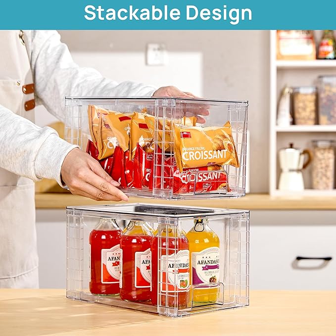 Vtopmart 8 Pack Large Stackable Storage Drawers,Clear Acrylic Drawer Organizers with Handles, Easily Assemble for Fridge, Bathroom,Kitchen Undersink,Cabinet,Pantry Organization and Storage-NeatNest