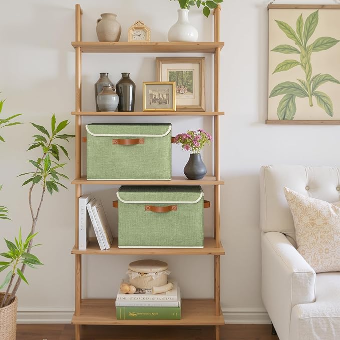 GRANNY SAYS Storage Baskets with Lid, Decorative Storage Boxes, Keepsake Memory Box, Shelf Baskets for Closet, Green, Large, 2-Pack-NeatNest