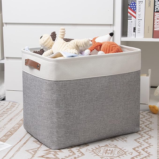 DULLEMELO Large Storage Baskets with Handles, Fabric Storage Bins for Organizing Clothes Toys Books, Canvas Storage Bin for Office Bedroom Closet Nursery Laundry Storage (White&Gray)-NeatNest