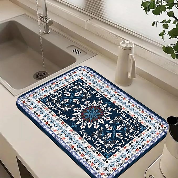 Boho Geometric Rug Dish Drying Mats Super Absorbent Dish Drainer Rack Pad Non-Slip Drying Mat for Kitchen Counter, 24"x16"-NeatNest