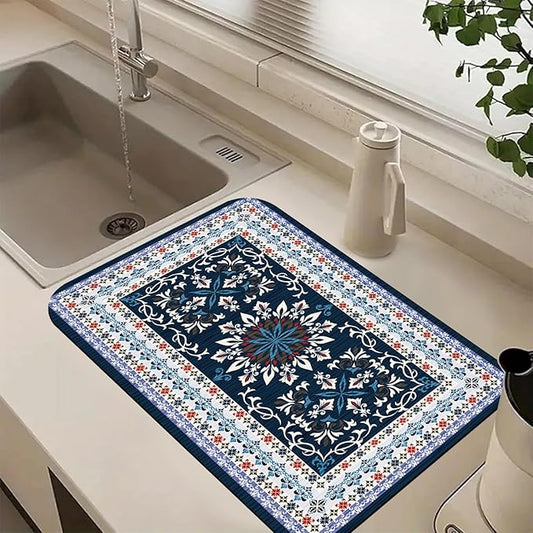Boho Geometric Rug Dish Drying Mats Super Absorbent Dish Drainer Rack Pad Non-Slip Drying Mat for Kitchen Counter, 24"x16"-NeatNest