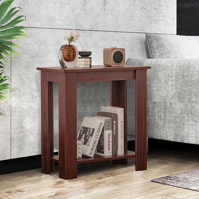 GOFLAME 24” Side Table, 2-Tier Rectangular End Table with Storage Shelf, Multipurpose Night Stand for Bedroom, Living Room, Brown