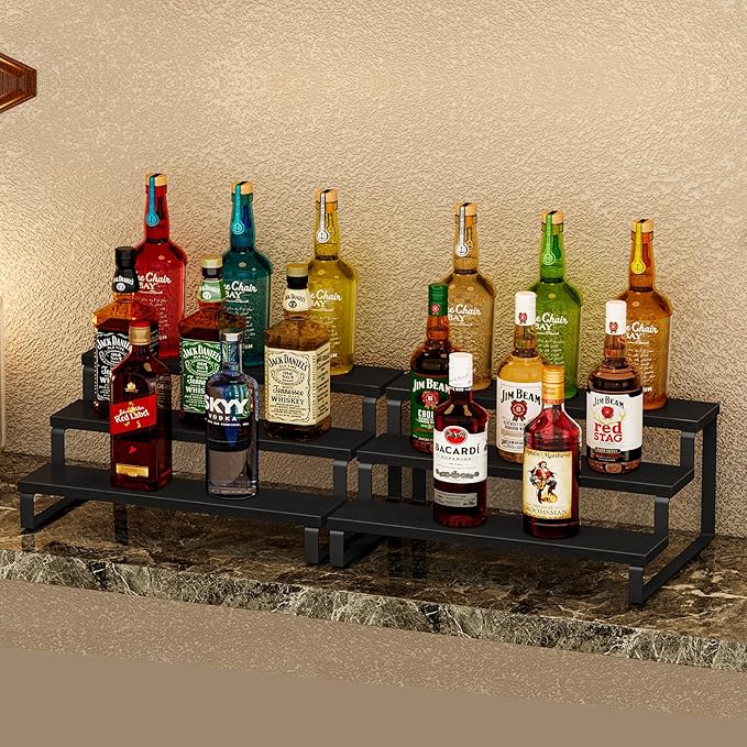 Giikin 3 Tier Spice Rack, Set of 2 Wooden Spice Rack for Countertop, Cabinet Organizer Shelf Kitchen Counter Storage Shelves Cupcake Stand Holder Display Stand, Black-NeatNest