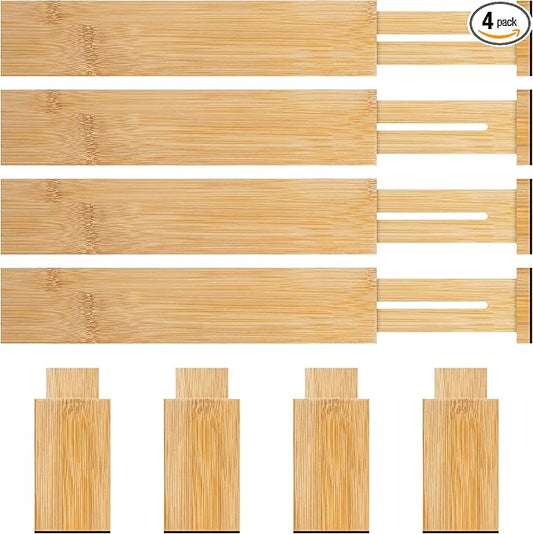 Bamboo Drawer Dividers Organizer with Inserts, Expandable from 12.5-21.7", Adjustable Drawer Organizer Separators for Utensils, Dresser, Bedroom, Bathroom, Closet, Clothing, Office (Beige)-NeatNest