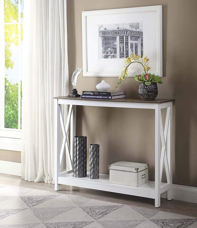 Convenience Concepts Oxford Console Table 39.5" - Sofa Table with Storage Shelf, Transitional Entryway Hall Table for Living Room and Bedroom, Display Foyer Table, Driftwood/White-NeatNest