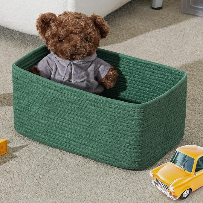 3-Pack Storage Baskets for Organizing | Woven Shelf Toy Basket | Rope Baskets for Gifts Empty | Closet Organizer Bins with Handles | Cube Decorative Box | 13.7×7.1×6.7” | Dark Green-NeatNest
