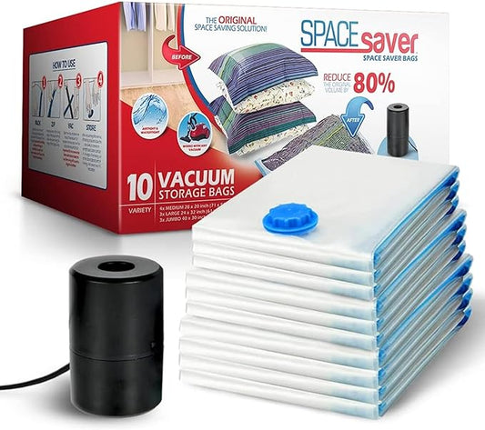10 Pack Variety Vacuum Storage Bags for Comforters, Blankets & Clothes – Vacuum Sealed Compression Bags with Electric Pump – Space Saver Storage Bags for Bedding, Travel & Organization (4M, 3L, 3XL)-NeatNest