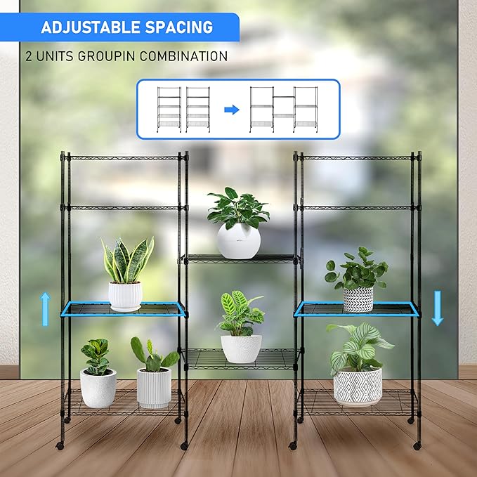 HealSmart Heavy Duty 5-Tier Shelving Unit, 21" W x 12" D x 54" H Wire Metal Stackable Storage, Chrome