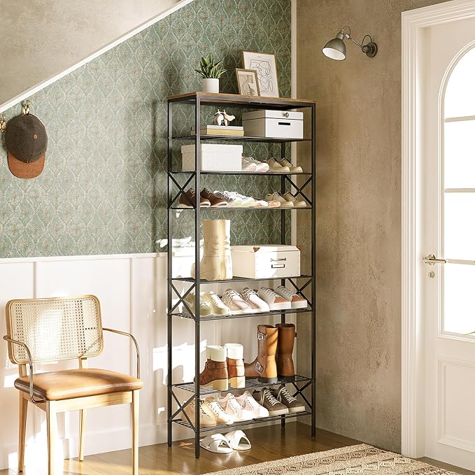 10 Tier Shoe Rack, Large Capacity Shoe Storage Organizer Holds 40 Pairs, Durable and Stable, for Entryway, Hallway, Closet, Dorm Room, Rustic Brown SS10BR-NeatNest