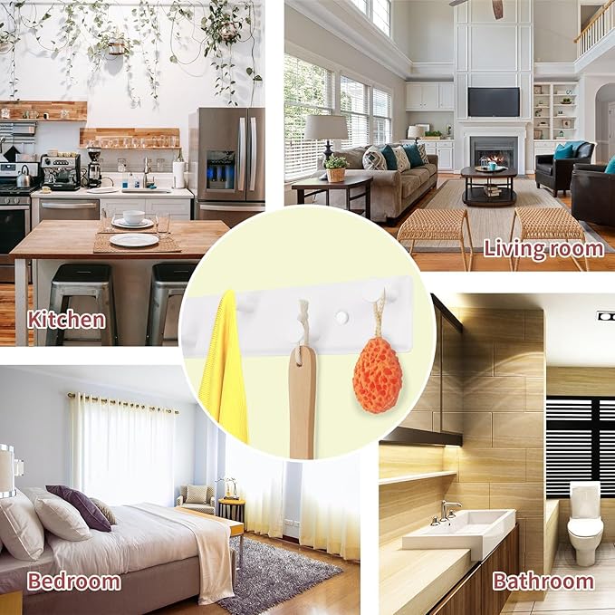 Coat Hooks for Wall, Coat Rack Wall Mounted, White Cloths Hooks with 5 Round Hooks for Bathroom, Entryway, Bedroom-NeatNest