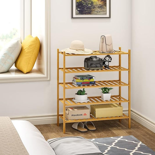 BMOSU 5-Tier Bamboo Shoe Rack Premium Stackable Shoe Shelf Storage Organizer for Hallway Closet Living Room Entryway Organizer (Natural Bamboo)-NeatNest
