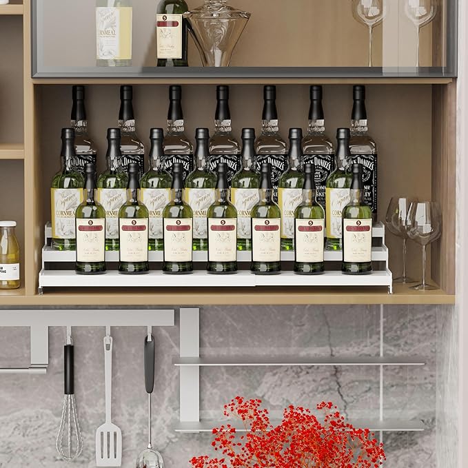 Expandable Spice Rack Storage organizer with 3-Tier step shelf cabinet,seasoning racks organizion.Great for Kitchen countertop shelves,Pantry and more(2Packs/White)-NeatNest