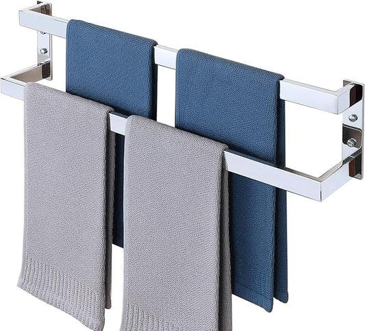 Alise Double Towel Bar 24", SUS304 Stainless Steel Towel Racks for Bathroom Wall Mounted, Heavy Duty Bathroom Towel Holder, Space Saving Towel Hanger, Polished Chrome