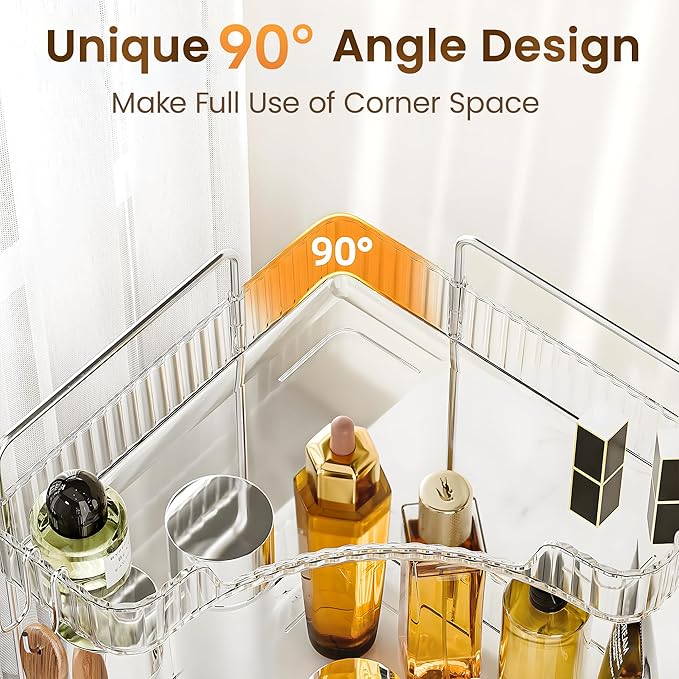 Makeup Organizer for Vanity 2 Tier Bathroom Organizers and Storage Countertop with Hooks Skin Care Exquisite Vanity Organizers Corner Bathroom Counter Storage-Clear-NeatNest