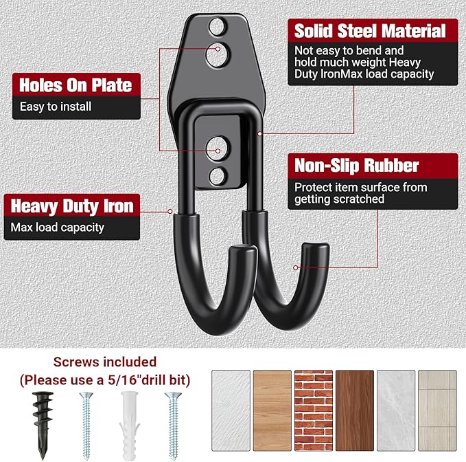 Garage Storage Utility Hooks 12 Pack, Small J Shaped Steel Heavy Duty Hanger, Anti-Slip Coating Wall Mounted Storage System, Power and Garden Tool Organizer, Ladders, Ropes, Hose, Bulk Items-NeatNest