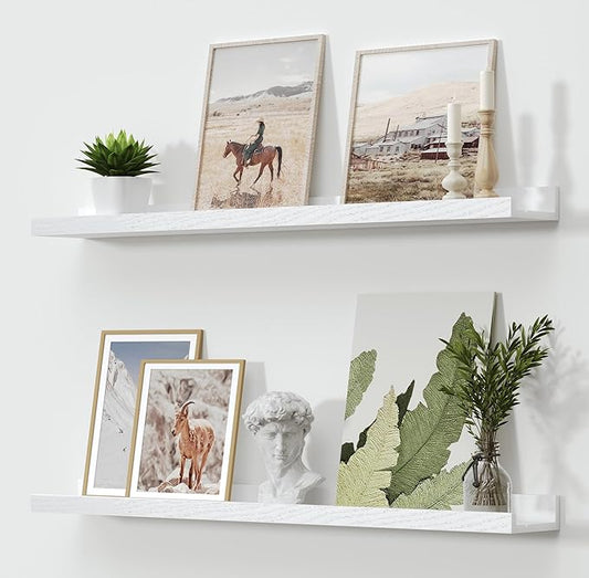 36 Inches Long Floating Shelves Wall Mounted, Picture Ledge Shelf for Wall Decor Living Room Bathroom Kitchen,2 Set Rustic White Wall Shelf for Bedroom, Nursery Book Shelf with Lip-NeatNest