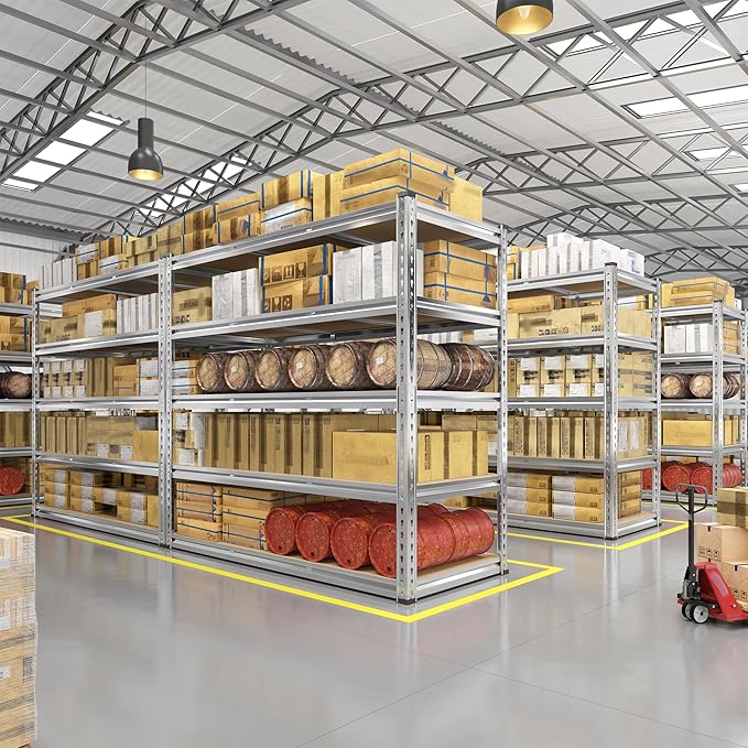 REIBII Garage Shelving, 5 Tier Storage Shelves Load 3000LBS, Adjustable Garage Shelving Heavy Duty, Metal Shelves Unit for Basement, Warehouse, 48" W x 72" H x 18" D, Galvanized-NeatNest