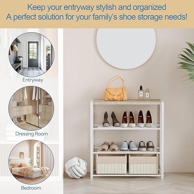 Yusong Shoe Rack Organizer, 4 Tier Industrial Shoe Storage Shelf for Closet Entryway, Narrow Sturdy Metal Shoe Shelves, White-NeatNest