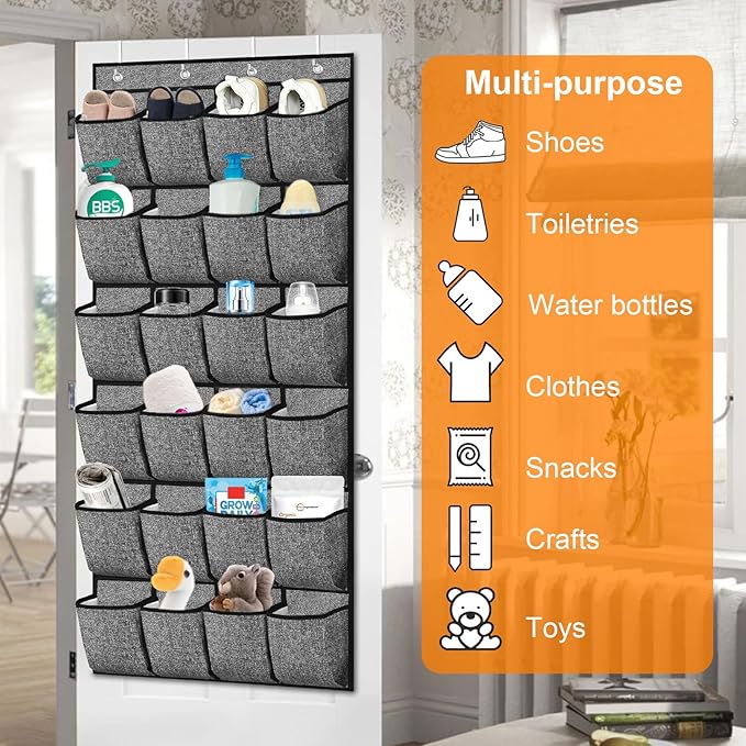 Over the Door Shoe Organizer, Hanging Shoe Rack Storage Holder with 24 Large Pockets for Closet Door, Men Women Kids Shoes, Cruise (Black)-NeatNest