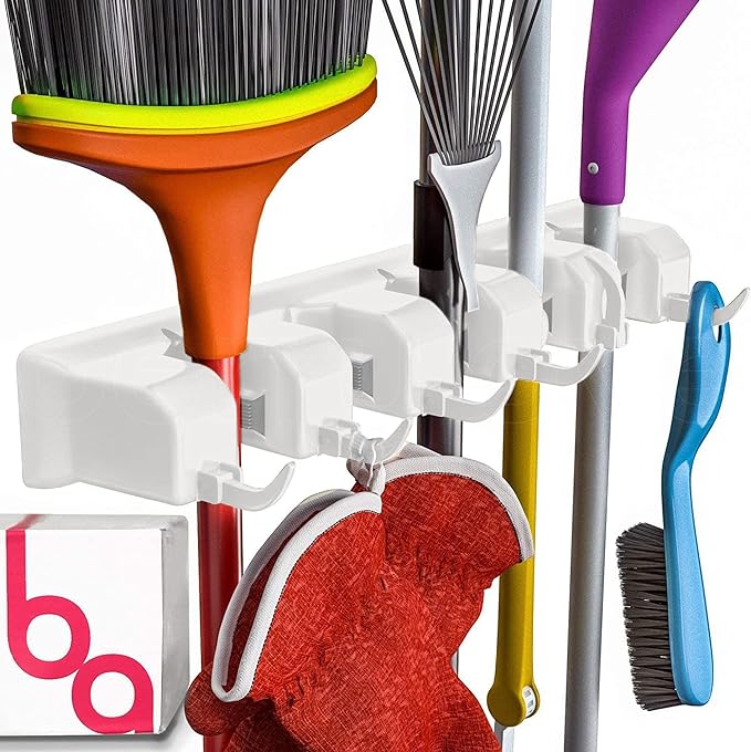 EXTRA GRIP Mop & Broom Holder Wall Mount - Wall Hanging Garden Tool & Utility Closet Organizer, Mop & Broom Hook, Broom Hanger Wall Mount, Mop Broom Organizer, Wall Mounted Broom Rack Mop Storage-NeatNest