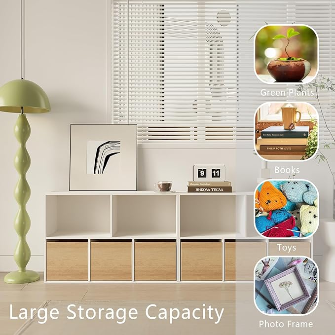 Wooden 5-Cube Storage Organizer with Closed Back Panel, 11in Cube Shelf Opening, Bookshelf, Display Shelf,Closet Cabinet for Home and Office,Embossed White