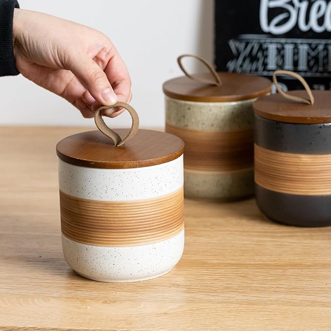 Ceramic Jar with Lid, Coffee Container Kitchen Food Storage Jars for Spice Sugar Tea Bag, Stackable Decorative Jars for Countertop, White & 18oz-NeatNest