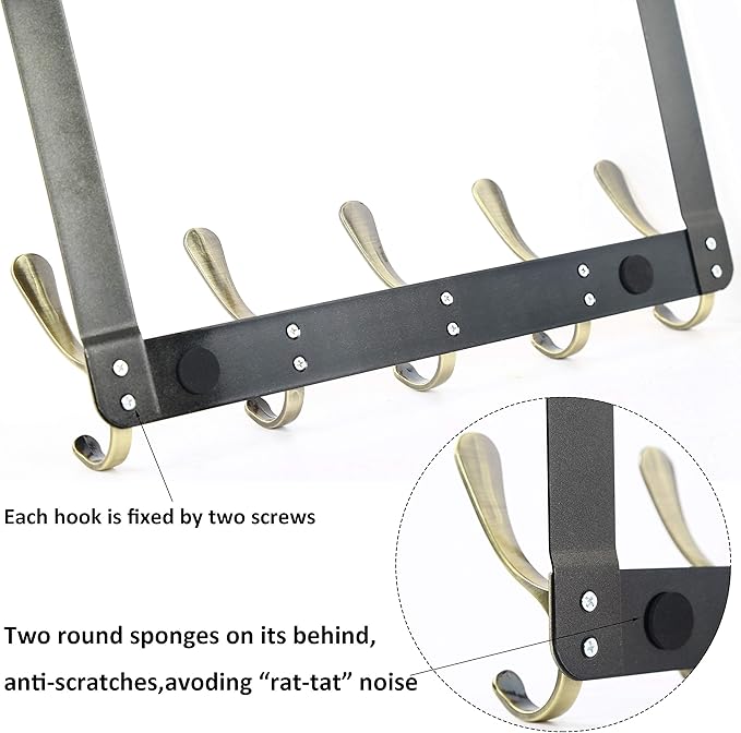 WEBI Over The Door Hook 5 Coat Hooks,Over The Door Towel Rack,Door Hanger Over Door Coat Rack for Hanging Clothes,Towels,Back of Bathroom,Bronze,2 Packs