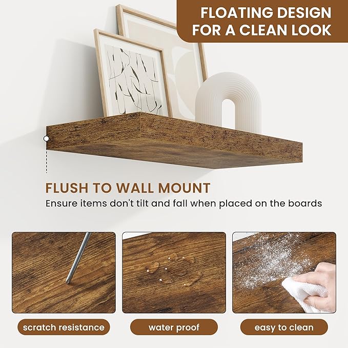 fuqing Floating Shelves for Wall, Bathroom Shelf Wall Mounted for Storage, Shelves with Invisible Bracket for Bedroom, Kitchen, Living Room, Farmhouse Small Book Shelf, 16 Inch Set of 2, Rustic Brown-NeatNest