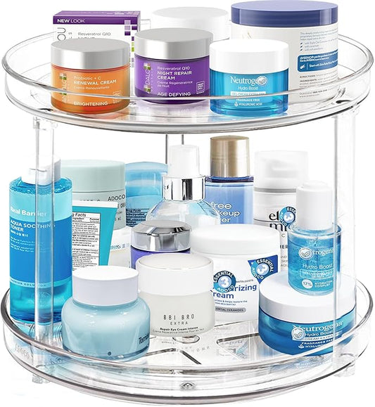 2 Tier Lazy Susan, 10.6 Inch Clear Makeup & Skincare Organizer, Bathroom Countertop Perfume Organizer-NeatNest