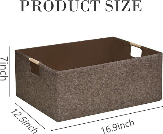 Collapsible Storage Box 16.9"x12.5"x7" with Wooden Handles | Foldable Organizer for Closet, Shelves, Toys & Cosmetics | Durable Linen-Polyester Fabric | Space-Saving Home Organization 2Pack-NeatNest