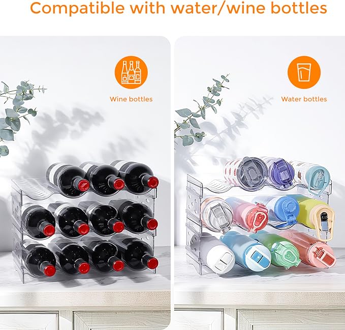 BoxedHome Plastic Water Bottle Organizer and Wine Rack Storage Holder for Inside Cabinet, Kitchen Countertop, Table Top, Pantry, Bars, Cabinets, Fridge - Clear (3 Tier 12 Containers)-NeatNest