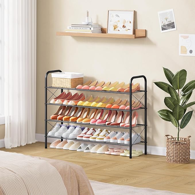 Hoctieon 4 Tier Mesh Style Shoe Rack, Entryway Shoe Shelf, Shoe Storage Organizer, Shoe Rack for Closet, Space Save for Bathroom, Garage, Hallway, Bedroom, Living Room, Black-NeatNest