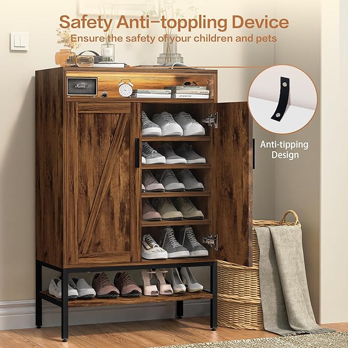 7-Tiers Shoe Storage Cabinet for Entryway, Shoe Rack Organizer Cabinet with Doors and Adjustable Shelves Living Room, Bedroom, Hallway-NeatNest