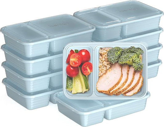 Bentgo 20-Piece Lightweight, Durable, Reusable BPA-Free 2-Compartment Containers - Microwave, Freezer, Dishwasher Safe - Sky-NeatNest