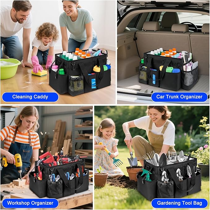 Cleaning Caddy Bag, Cleaning Supplies Organizer for Housekeepers, Housekeeping Caddy with Handle and Detachable Padded Cushion, Black-NeatNest