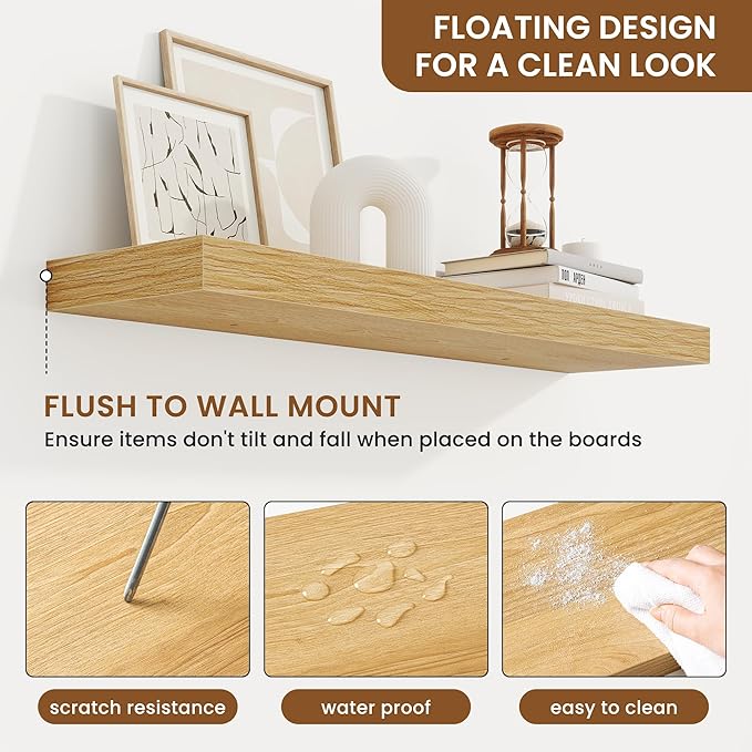 fuqing Floating Shelves for Wall, Bathroom Shelf Wall Mounted for Storage, Shelves with Invisible Bracket for Bedroom, Kitchen, Living Room, Farmhouse Small Book Shelf, 32 Inch Set of 2, Oak-NeatNest